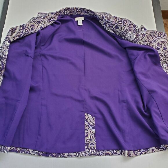 Chicos 1 Blazer Paisley Purple Women's Size Medium 8 Button Top Jacket Lined - Picture 9 of 11